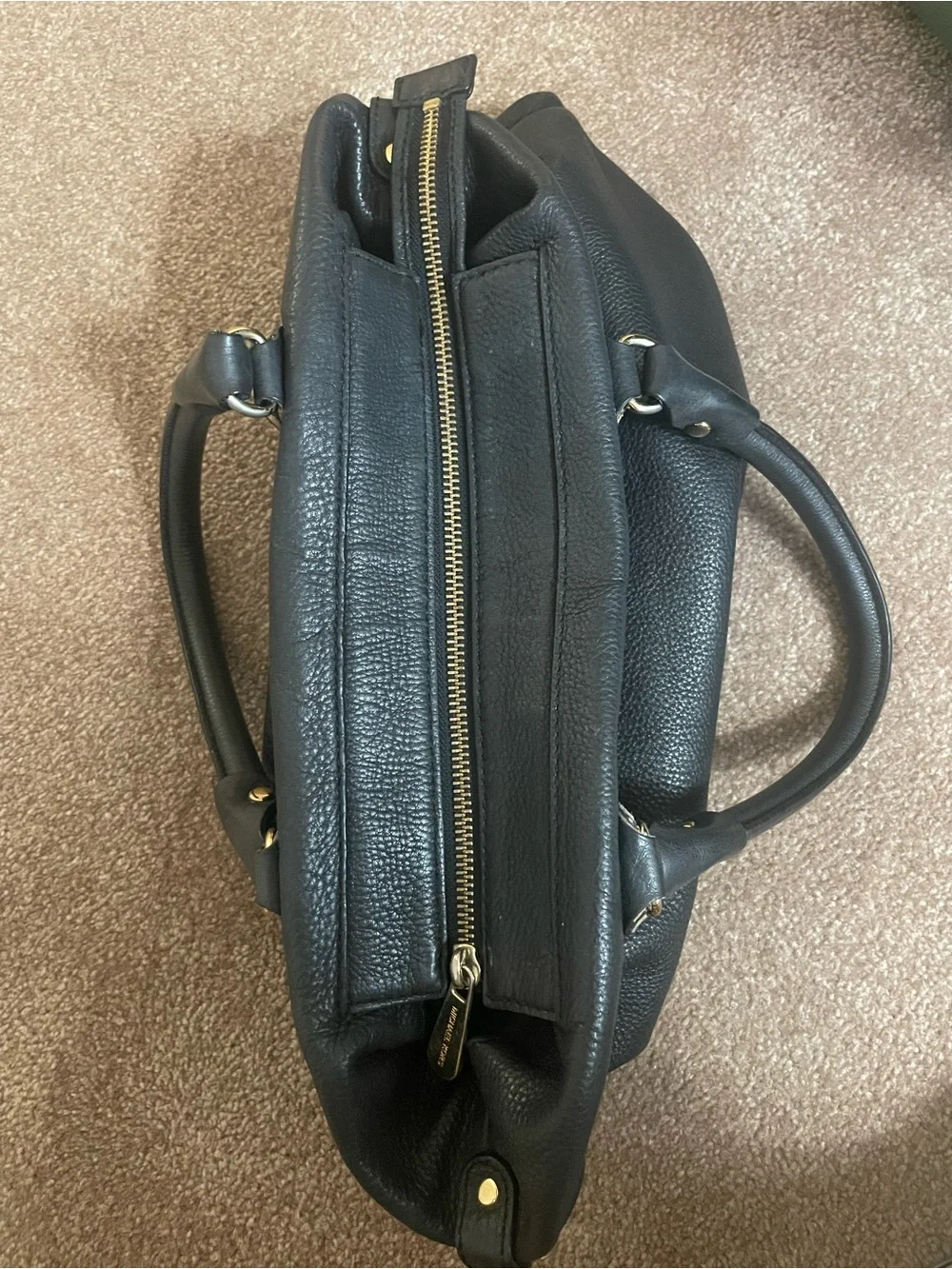 Michael Kors Black Pebbled Leather Satchel with Gold-Tone Accents